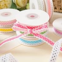 ราคา ริบบิ้นผ้าลายจุดแต่งลูกไม้ กว้าง 1.5 CM | ริบบิ้นตกแต่ง DIY งานแฮนด์เมด งานของขวัญ โบว์แพ็คของ คุณภาพดี พร้อมส่งจากไทย (55809354602)