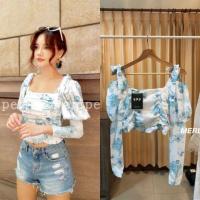 ราคา ป้าย y.p.y เสื้อลายดอกฟ้า มีริบบิ้นผูกช่วงไหล่ ใส่ได้2แบบ (6316813574)