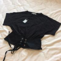 ราคา New!!! เสื้อยืดสีดำ จั๊มเอวแบบผูก (1286091844)