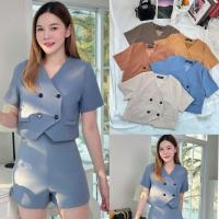 ราคา เสื้อครอปมีแขนกระดุมหน้าแต่งกระเป๋ามีซับใน #วน89 (24641123124)