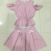 ราคา ชุดเซตเสื้อ+กระโปรง ลายสก็อตสีชมพู (5643887799)