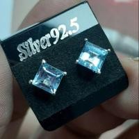 ราคา ต่างหู บลูโทพาส (Blue topaz) ขนาดหน้าพลอย 7 มม.สี่เหลี่ยมจตุรัส สวยเก๋น่ารัก ตัวเรือนเงิน 925 (7541682603)