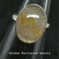 ราคา แหวน ไหมทอง Golden Rutilated Quartz พลอยแท้ หลังเบี้ย ขนาด 12×16 มม. ตัวเรือนเงินแท้ 925 ขนาด 54 (9320554553)