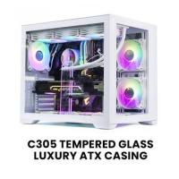 ราคา (CLEARANCE) C305 TEMPERED GLASS LUXURY ATX CASING WHITE (ไม่มีพัดลม INCLUDED) (46056057554)