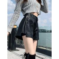 ราคา กางเกงขาสั้นผู้หญิงหนัง PU สีดำซิปหลวมๆ ทรงตรง กางเกงขายาวขากว้างเอวสูง ทรงลำลอง ใส่ไปเที่ยวบ้าน สไตล์เกาหลี (42960586176)