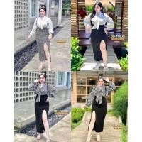 ราคา สาวอวบ ชุดเซ็ตสาวอวบ เอี๊ยม เซ็ตเซเลปผ่าข้าง เสื้อเชิ้ตแขนยาว โบว์อลัง กระโปรงผ่าข้าง อก 38 40 42 44 45 (11317380158)