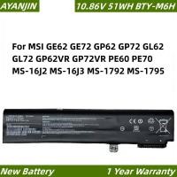 ราคา BTY-M6H 10.86โวลต์51WH แบตเตอรี่แล็ปท็อปสำหรับ MSI GE62 GE72 GP62 PE60 GL72 GP62VR GP72VR GL62 MS-16J3 MS-1792 MS-1795 (26250595454)