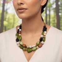 ราคา CYBERZAP Green Tone Choker, สร้อยคอเรซินก้อนรูปเรขาคณิตสองแถว, โซ่ปรับน้ําหนักเบา Marbled-เนื้อ Layered Bead Jewelry Music-festival (55010707581)