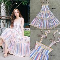 ราคา แม๊กซี่เดรสสายเดี่ยวแต่งระบาย 3 ชั้น สายผูกเอง แต่งสลับสี (11952906434)