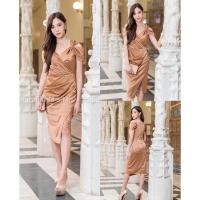 ราคา เดรสออกงาน สีน้ำตาล-อิฐ :M ชุดราตรี (24757640586)