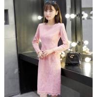ราคา ชุดเดรสสั้นสีชมพู ผ้าลูกไม้ แขนยาว ทรงเข้ารูป (4911140891)