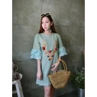 ราคา เดรสผ้ายืดแขนระบาย hiso (1016418317)