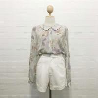 ราคา Use Like New!!! เสื้อคอบัวลายดอกสีเทาอมม่วง แขนยาว (29951443321)
