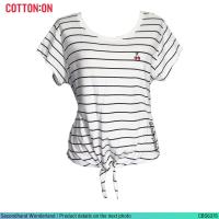 ราคา USED Cotton On - White Striped Tie T-Shirt | เสื้อยืดสีขาว สีดำ โอเวอร์ไซส์ ลายทาง แขนสั้น สายฝอ แท้ มือสอง (25580105380)