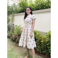 ราคา เดรสผ้าฝ้ายคอจีนมัดเอว (8863944292)