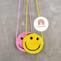 ราคา smiley bag กระเป๋าถักหน้ายิ้ม กระเป๋าถักไหมพรม งานถักมือ หน้ายิ้ม Smiley crochet bag มีพร้อมส่ง สีเหลือง และ สีชมพู (19759435737)