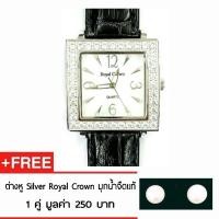 ราคา Royal Crown นาฬิกาสำหรับสุภาพสตรี ประดับด้วยเพชร cz อย่างดี สายหนังสวยงามมีระดับ รุ่น 3637 - สีดำ (1184119426)