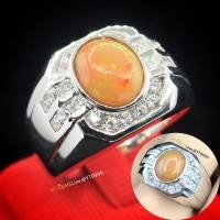 ราคา แหวนโอปอลไฟ ล้อมเพชร แหวนเงินแท้ ชุบทองคำขาว พลอยโอปอลแท้ เพชร Swiss YTG-11145 (52908263408)
