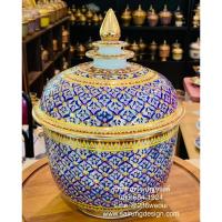 ราคา ถูกและดี ถ้วย โถชั้น เบญจรงค์ 7”x7” สูง10.5” ขอบทอง ลายไทย ของขวัญ ของฝาก ของที่ระลึกไทย เซรามิก ฝีมือปราณีต สวยหรูหรา (6650174365)