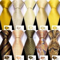 ราคา แฟชั่นผ้าไหมผู้ชาย Tie ชุดทองสีเหลืองสีส้ม Solid Paisley ลายลายสก๊อตดอกไม้เนคไทกระเป๋า Square Cufflinks ธุรกิจงานแต่งงาน (45207746882)