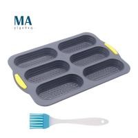 ราคา Meige9xqกระทะซิลิโคน,กระทะขนมปังฮอทดอกพร้อมแปรงน้ํามัน,6 Gutter Nonstick French Bread Bake Mold, French Loaf Bread Pan for Hot Dog (54210455764)