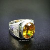 ราคา แหวนชายเงินแท้บุษราคัมcz ลายไทย (25437965362)