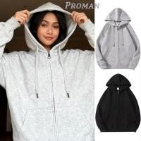 ราคา ProMan ผู้หญิงฤดูใบไม้ผลิและฤดูใบไม้ร่วงใหม่ Basic Plain Hoodie เสื้อแจ็คเก็ตผู้หญิงหลวม Zip-Up เสื้อสเวตเตอร์ถัก (44659683090)