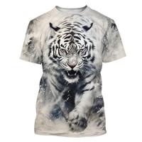 ราคา เสื้อยืดคอกลมแขนสั้นพิมพ์ลายเสือ 3 มิติแฟชั่นผู้ชาย (42230748565)