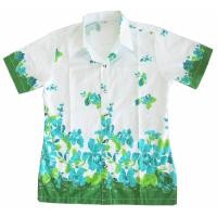 ราคา เสื้อเชิ้ตบาติกสีขาว พิมพ์ลายเชิงดอกไม้สีเขียว (15361886574)