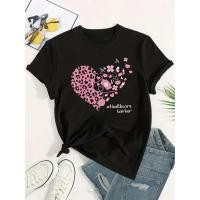 ราคา Heart Graphic Print T-Shirt Casual Crew Neck Short Sleeve Comfort Tee Top for Spring & Summer Womens Clothing (52550647236)