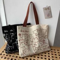 ราคา C Canvas S Handbag For Women Shopper Cute Cat Tote With Zipper Designer (43080386064)