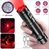 ราคา ไฟฉาย LED สีแดงกระพริบ 30W ไฟส่องสัตว์ ชาร์จไฟผ่าน USB พร้อมแบตเตอรี่ 18650 (52709861651)