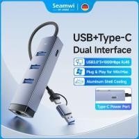 ราคา Seamwi Gigabit Network Adapter With USB 3.0 HUB 3 Ports Type C 1000Mbps Network Adapter แล็ปท็อป (28852869348)
