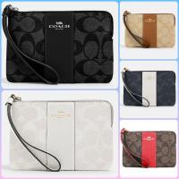 ราคา Coach กระเป๋าสตางค์​คล้องมือ​ Coach​ Corner Zip Wristlet In Signature Canvas ของแท้ 100% (20117970660)