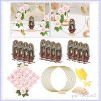 ราคา [Perfeclan5] 12 ชิ้นโลหะดอกไม้ Hoop Centerpiece พร้อมขาตั้งชุด 24 ดอกไม้ประดิษฐ์รอบพวงหรีดกรอบลวด Macrame แหวนทอง (54158357492)