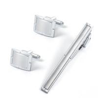 ราคา เครื่องประดับแฟชั่น Cufflinks Silver Square Brushed Metal Cufflinks Tie Clip Suit Mens Shirt Tie Clip Cufflinks (46260417860)