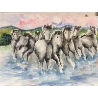 ราคา ภาพม้า 8ตัว ภาพมงคล ภาพวาดสีน้ำ กระดาษร้อยปอนด์ ขนาดA3/27.9x42cm (22470875084)