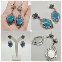ราคา ต่างหูเงินแท้ แต่งเทอร์คอยซ์ ชิ้นใหญ่ (27656890573)