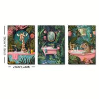 ราคา ชุดภาพวาดห้องน้ำสัตว์ Boho 3 ชิ้น - กวาง, เสือ, ปลากัดในอ่างอาบน้ำ - ดีไซน์สวนป่าเขตร้อนสดใสพร้อมสีสันรัก - งานศิลปะผนัง (46359673145)
