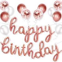 ราคา Rose Gold Happy Birthday บอลลูน, Cursive ตัวอักษรบอลลูนป้ายลูกโป่งน้ํายาง,สีชมพู Happy Birthday Banner, Rose Gold Birthday Party ตกแต่งสําหรับผู้หญิง Gril วันเกิด (51761005814)