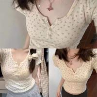 ราคา เสื้อครอปลายดอกไม้สไตล์เกาหลี(8901) เสื้อครอปตัวจิ๋วลายดอกไม้ เสื้อครอป ครอปสั้น ครอปลายดอก (29605926965)