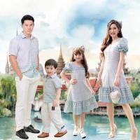 ราคา ชุดไทย ผ้าทอ สีฟ้า ชุดไทยประยุกต์ เสื้อไทยแขนสั้น เดรสแขนตุ๊กตา ชุดไทยเด็ก เดรสผ้าไทย สตรี Mudmee (19130985578)