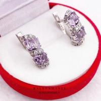 ราคา T6415 ต่างหูพลอยอเมทิสต์แท้ ( Natural Amethyst ) แบบอิงลิชล็อค ตัวเรือนเงินแท้ 925 ชุบทองคำขาว (50661410517)