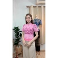 ราคา เสื้อผ้าฝ้ายหมักโคลนคอจีน สีชมพู (24001752202)
