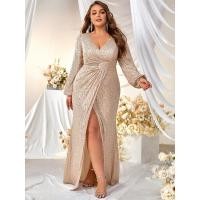 ราคา เดรสออกงานผ่าหน้า สาวอวบ ผ้าเลื่อมวิ้งๆ สวยหรู ผ้ายืดได้ (26201123942)