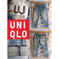 ราคา กางเกงยีนส์ชาย เอว 34 นิ้ว UNIQLO ริมแดง ขากระบอก มือ 2 (42654048726)