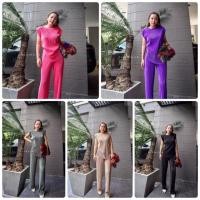 ราคา SET ผ้าอัดพลีทเสื้อแขนล้ำ ไหล่เสริมฟองน้ำ+กางเกงอัดพลีทขากระบอก (7036243637)
