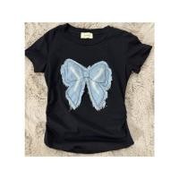 ราคา เสื้อยืดสีดำ ปักลายโบว์ (50855691856)