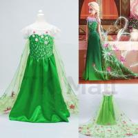 ราคา (110-150) ชุดเจ้าหญิง Elsa Frozen Fever สีเขียว # 9696 (2578114804)