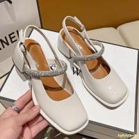 ราคา รองเท้าคัชชู เปิดส้น ส้นสูง ทรงแมรี่เจน สีขาว (23656504593)